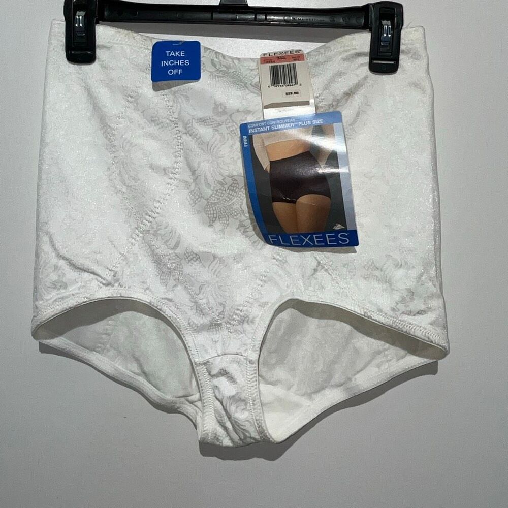 Flexees Women's White Floral Instant Slimmers Firm Control Brief 3XL NWT
